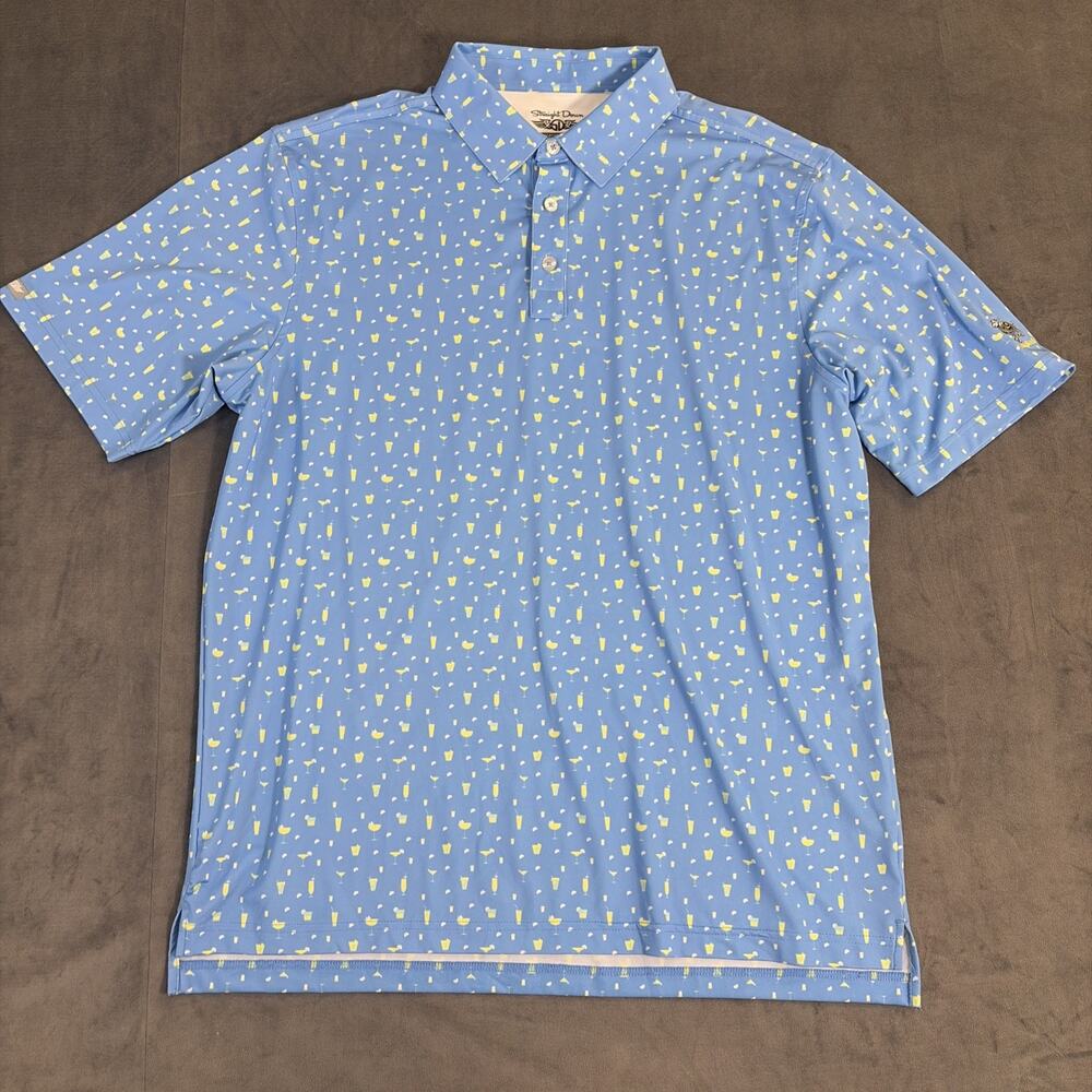 Straight Down Performance Golf Polo Mens XL Blue Cocktail Print Bnfts Charity